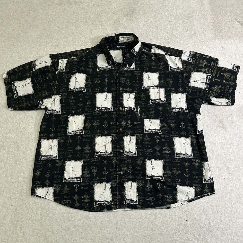 Puritan Men's XL Nautical Sailboat Print Short Sleeve Button Down Shirt